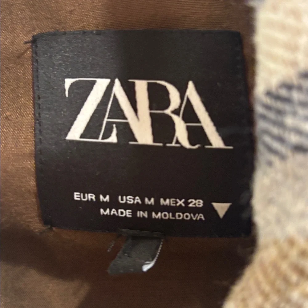 ZARA TAN BROWN CREME COLORED PLAID SHACKET OVERSIZED MEDIUM EXTRA BUTTON